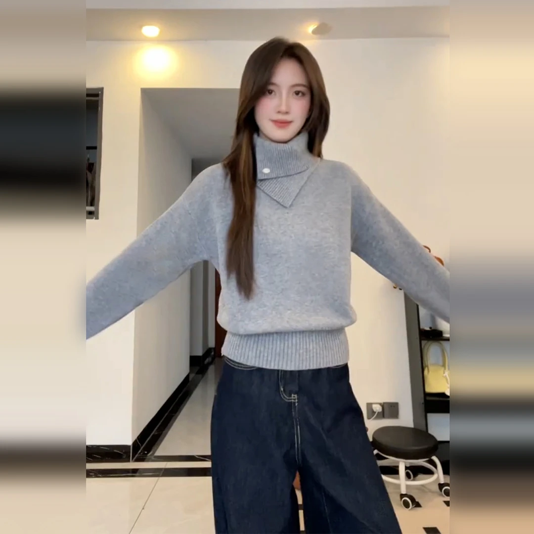 慵懒高级感灰色高领毛衣女秋冬季2025新款打底内搭可外穿针织上衣