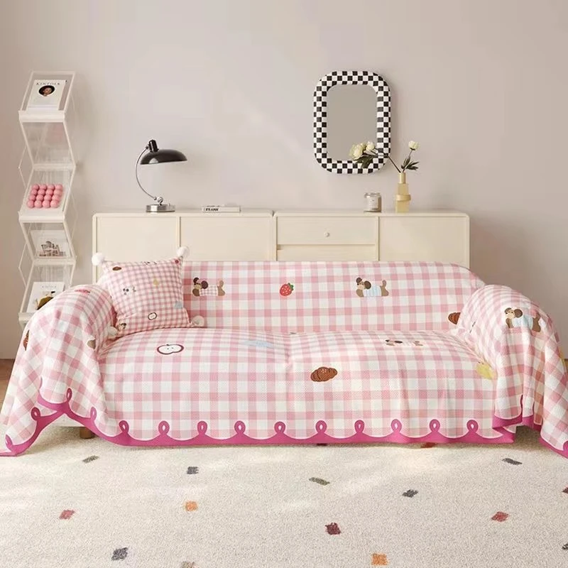 夏季清凉盖巾可爱卡通高级感沙发巾全盖防滑防猫抓通用沙发盖布