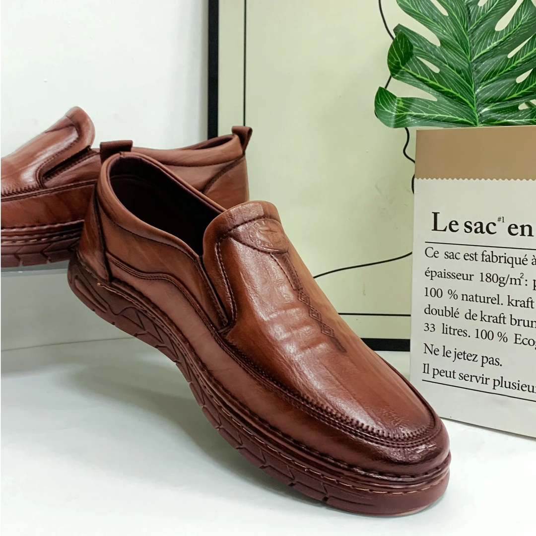 休闲男皮鞋 公牛头层牛皮休闲一脚蹬秋夏真皮舒适防水潮流百搭