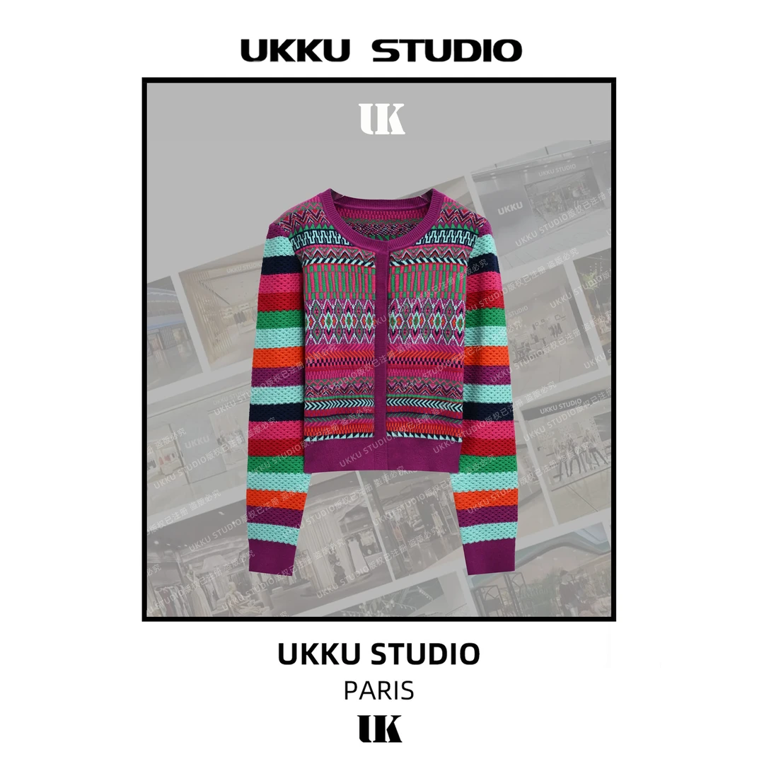 【UKKUSTUDIO】百搭开衫圆领设计感新年多巴胺毛衣313290