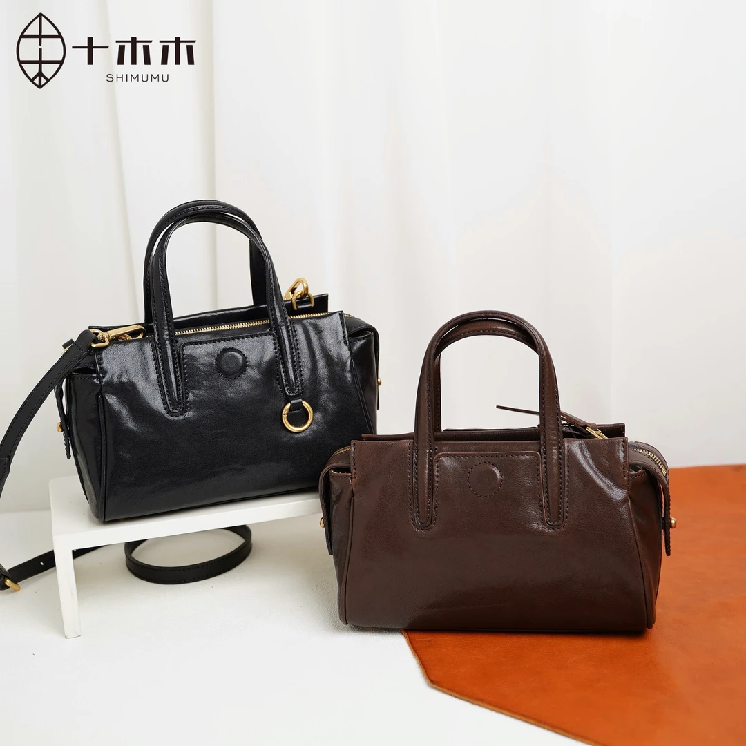 十木木水晶植鞣牛皮mini小挎包女新款枕头包美拉德风单肩手提斜挎