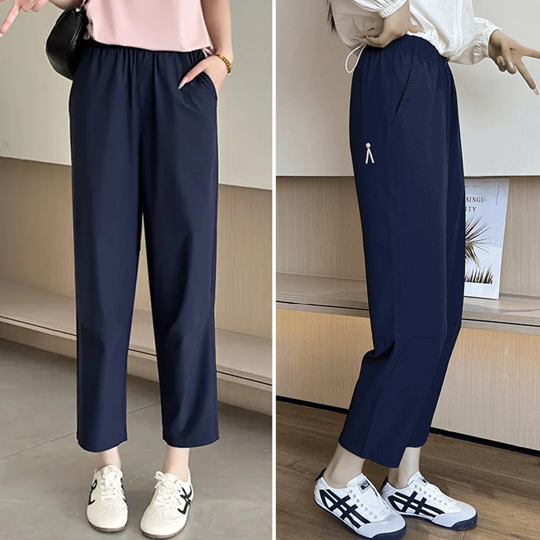 夏季薄款冰丝裤速干哈伦裤女宽松显瘦休闲直筒新款运动女款九分裤