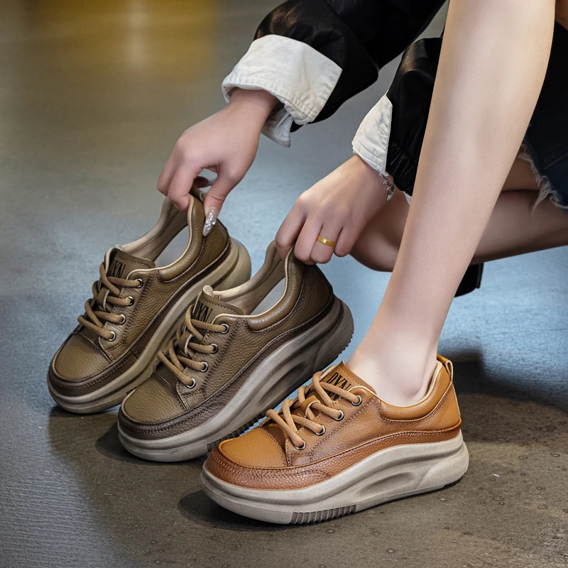 春季头层牛皮系带软皮尖头吸汗单鞋潮流潮鞋休闲鞋百搭复古厚底女