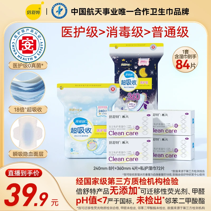 【医护级送湿巾】经期必备日夜用套组医护级加大瞬吸透气亲肤防漏