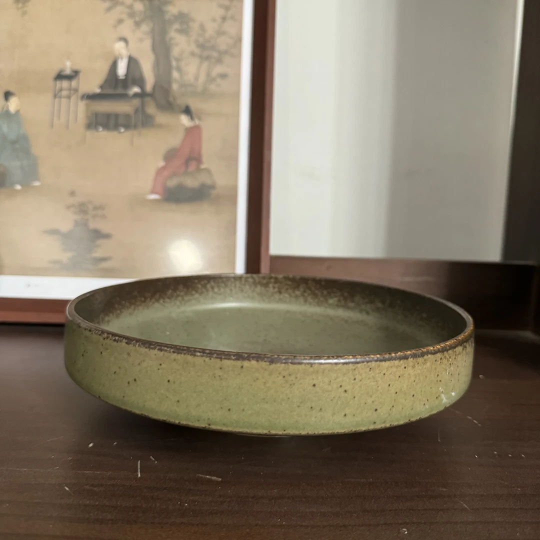 景德镇多点高温陶瓷 古典绿竹节盘 汤菜盘子
