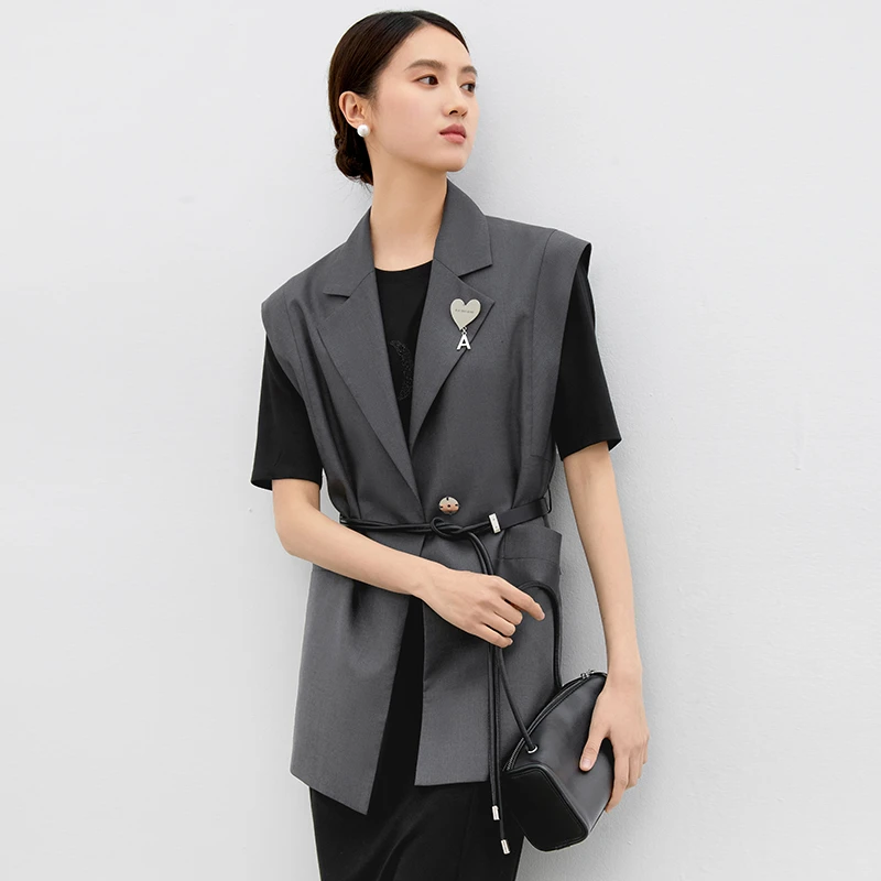 宽松无袖西装外套女时尚马夹简约通勤马甲外搭163J1204