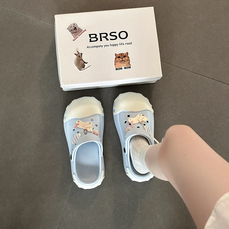 可爱卡通甜美小猫两穿洞洞鞋女2025夏季新款外穿厚底增高沙滩凉鞋