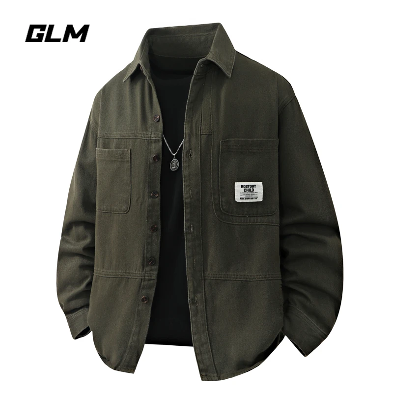 GLM工装牛仔夹克男春秋季时尚宽松休闲长袖美式复古翻领工装外套