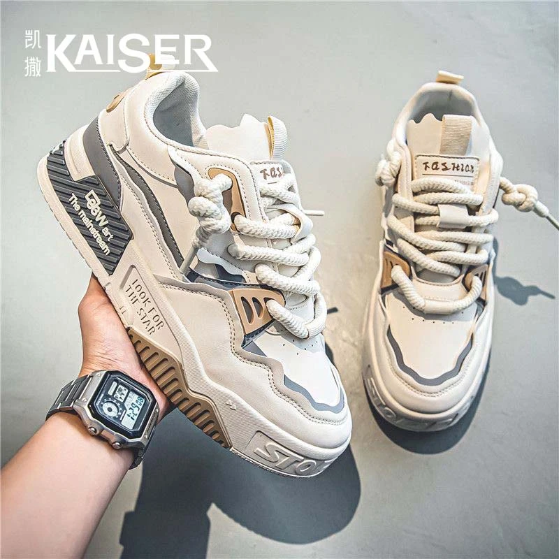 凯撒秋季男鞋低帮厚底耐磨运动小白鞋子男款潮流百搭透气休闲板鞋