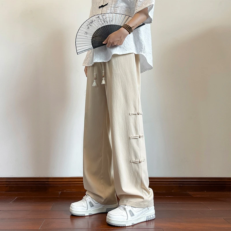 仓石一树新中式冰丝裤男士夏季薄款宽松直筒裤休闲透气凉感长裤子