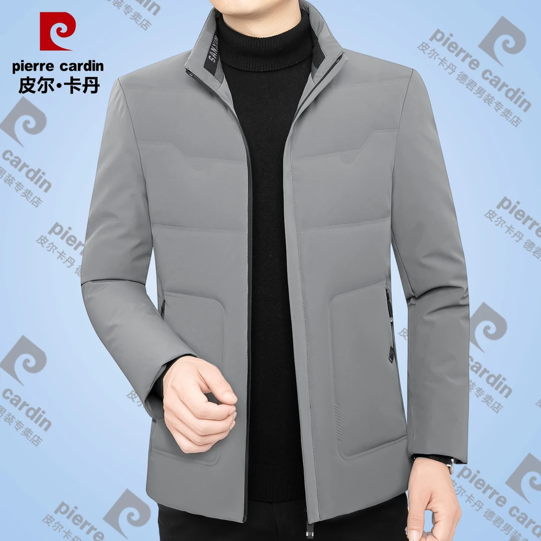 皮尔卡丹冬季新款男士立领短款修身羽绒服外套中年百搭保暖羽绒袄