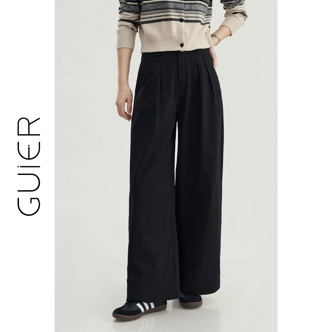 黑色直筒休闲裤女春季2025新款高腰显瘦宽松阔腿西装裤26180