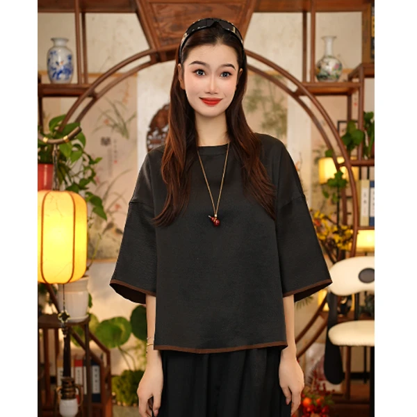 【董小姐】！宠粉福利！真丝桑蚕丝珍珠缎香云纱百搭大T女