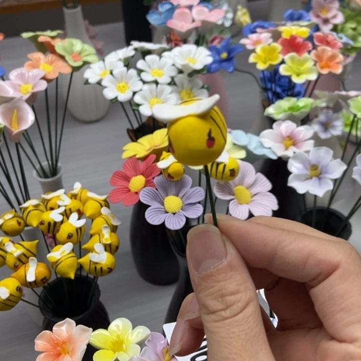 陶瓷手工制作陶瓷花小蜜蜂拍三发4只