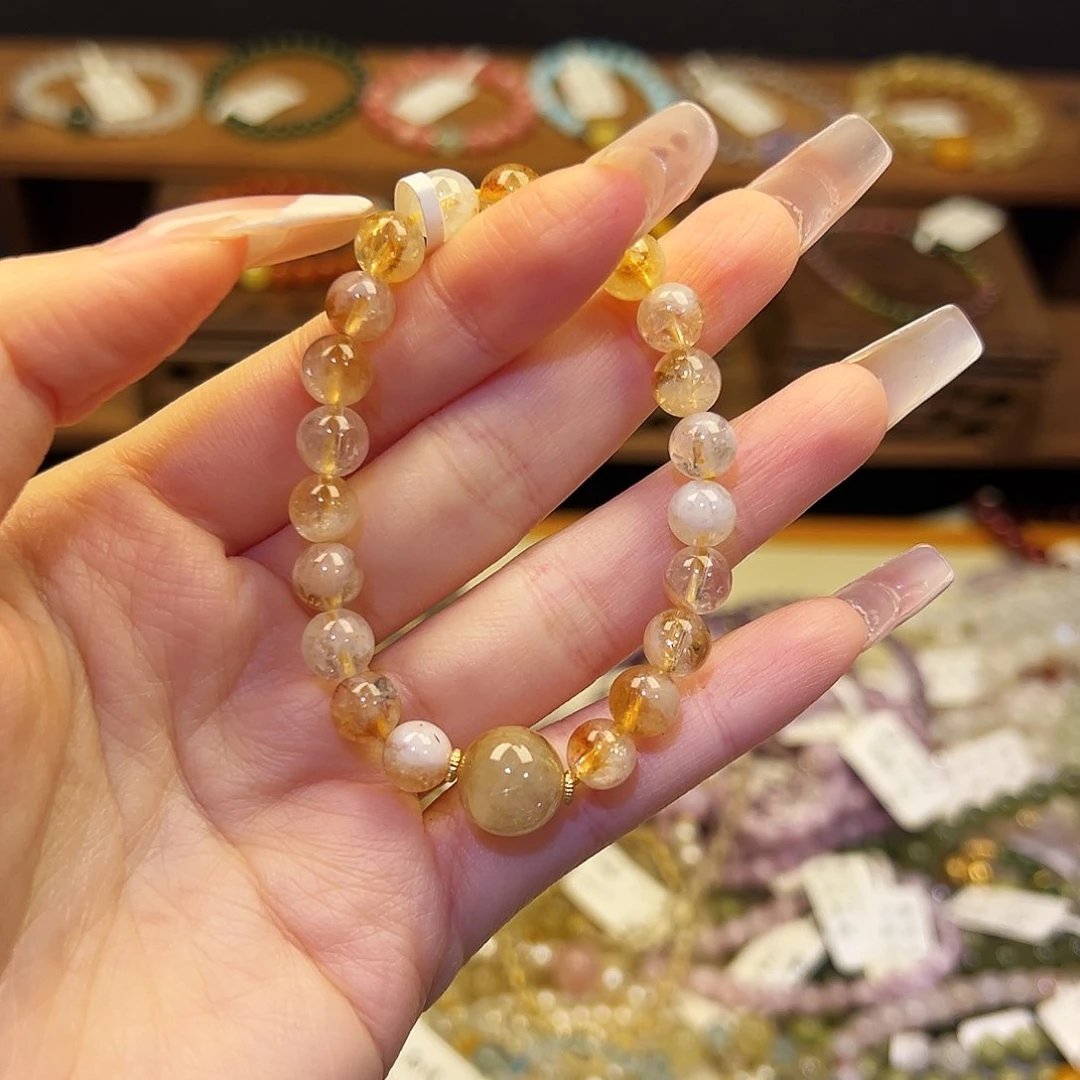 烟晶手链银S925镶嵌黄8024