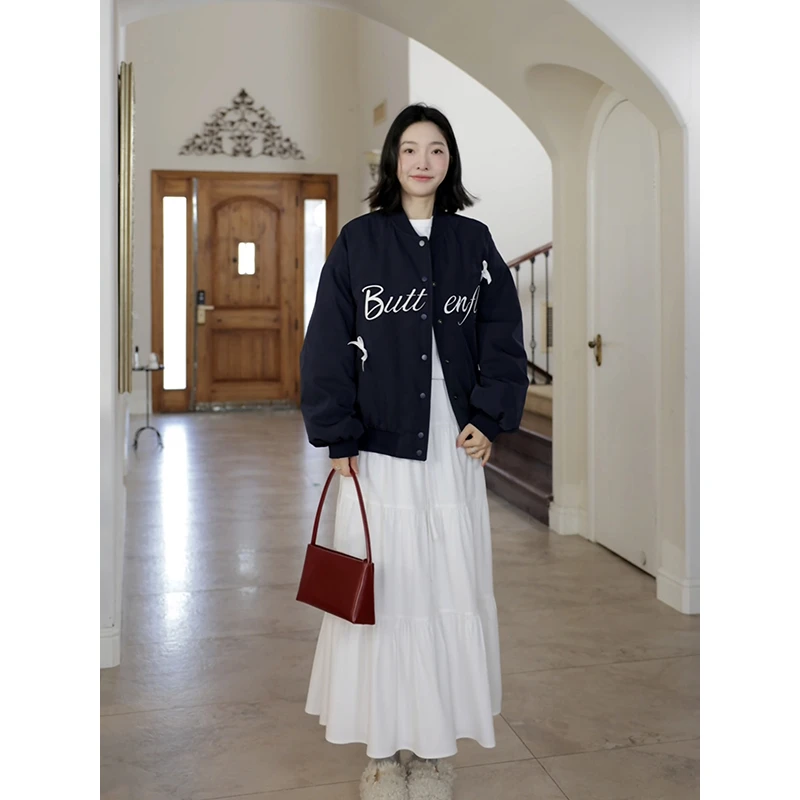 郭九九呢 羽绒棒球服90白鸭绒宽松芭蕾少女风蛋糕裙 G924A20704-1