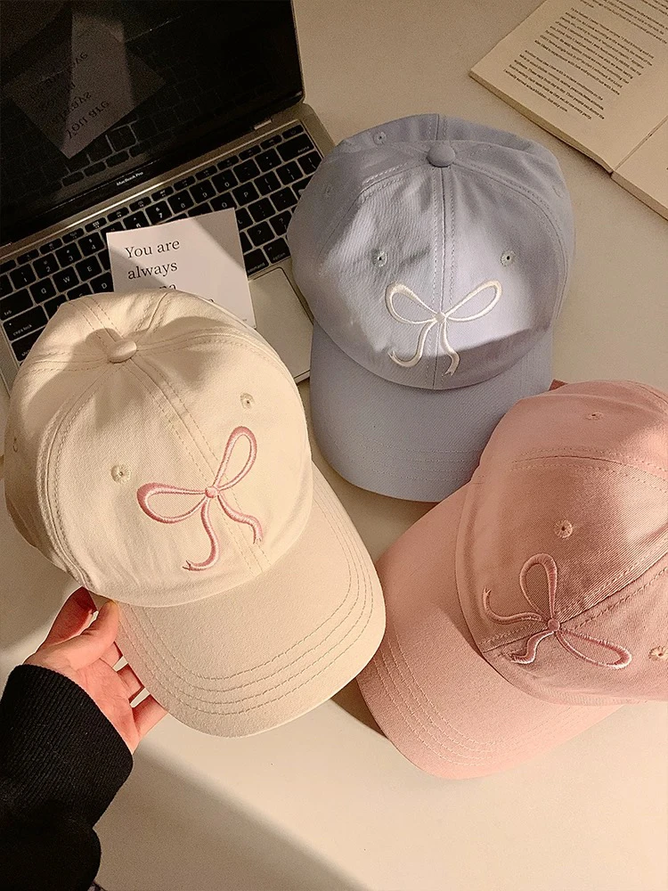 韩版ins蝴蝶结棒球帽女2025新款粉色大头围软顶百搭大帽檐鸭舌帽