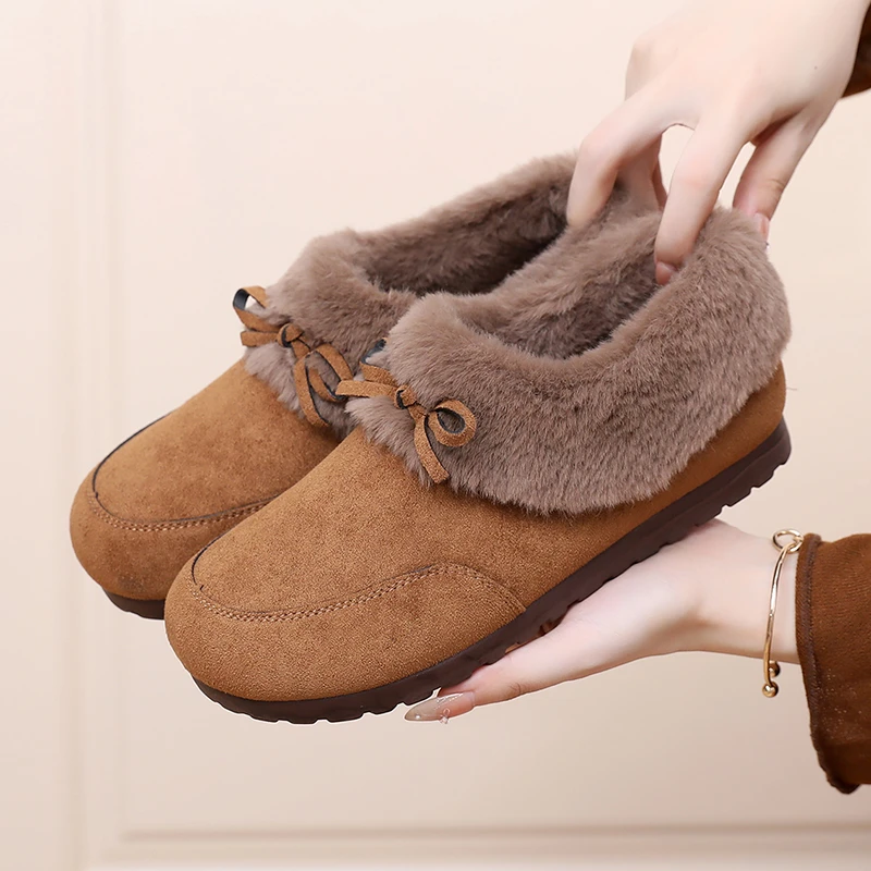 2025冬季新款老北京休闲棉鞋轻便舒适一脚蹬毛毛鞋加绒加厚雪地靴