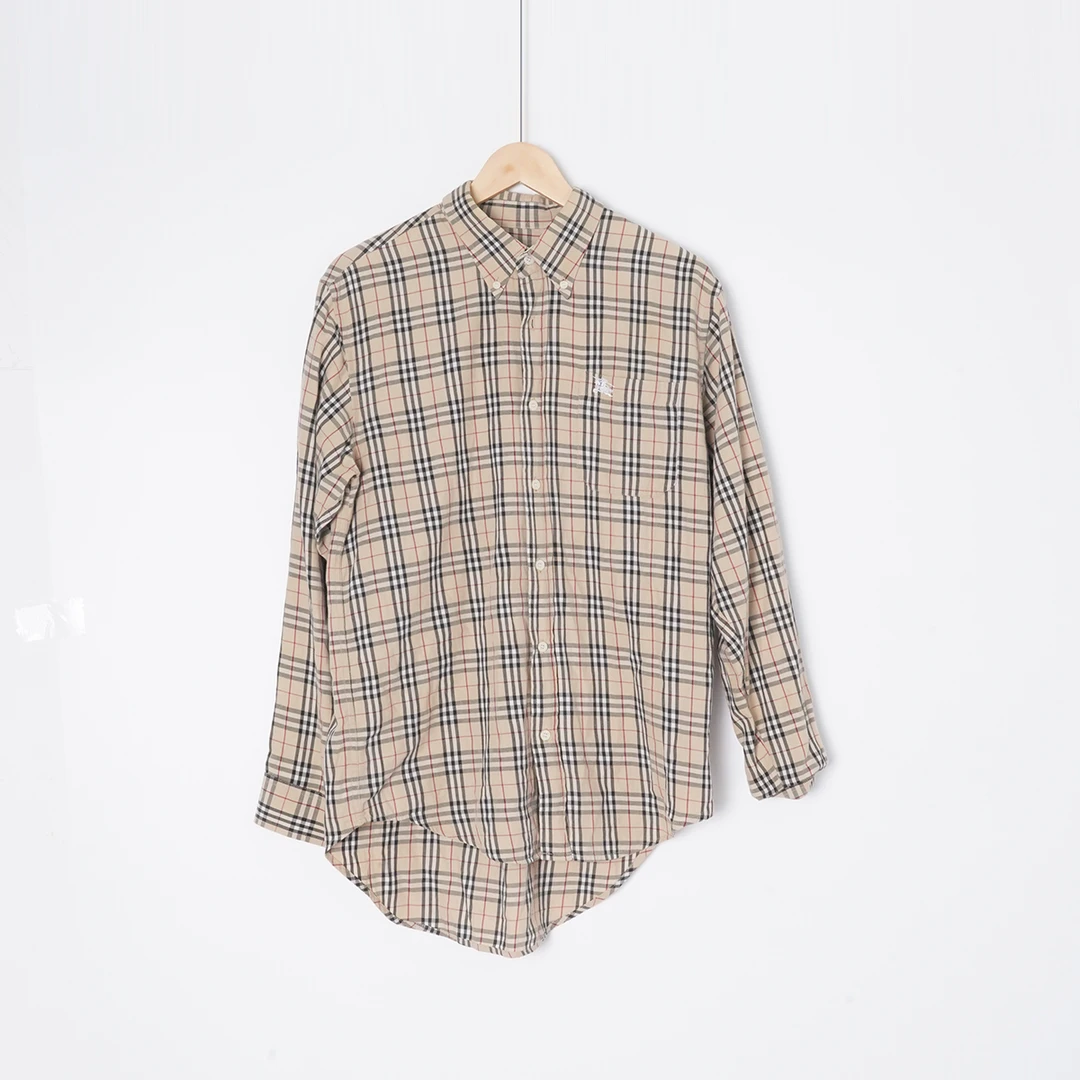 95新 BURBERRY/博柏利 棉/TH0592/衬衫/L码休闲翻领时尚衬衣上衣