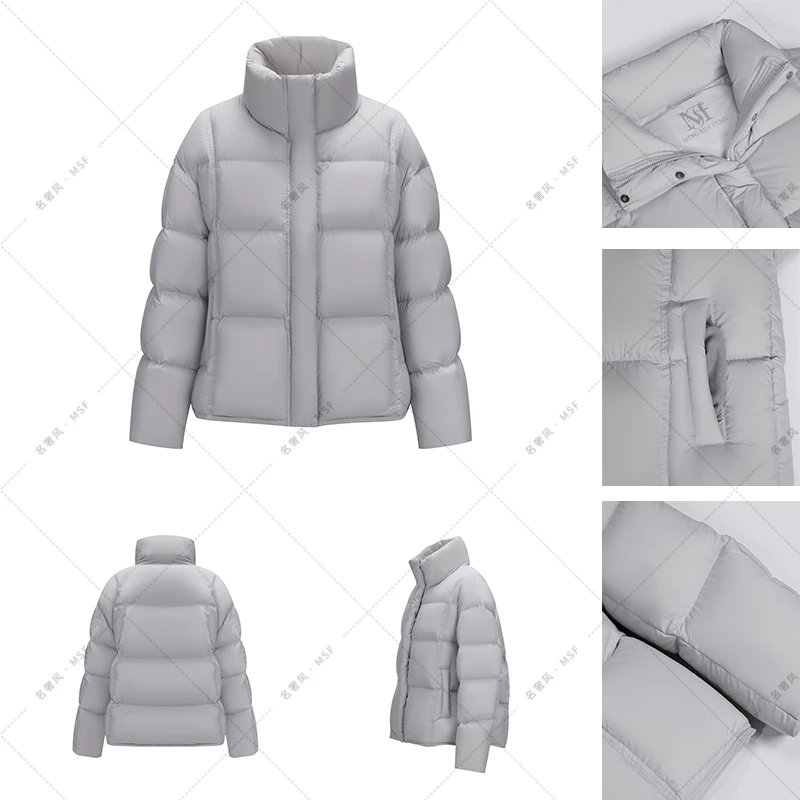 晨雾灰 · 无帽款糖豆系列 95白鸭绒2025冬新款短款保暖羽绒服女