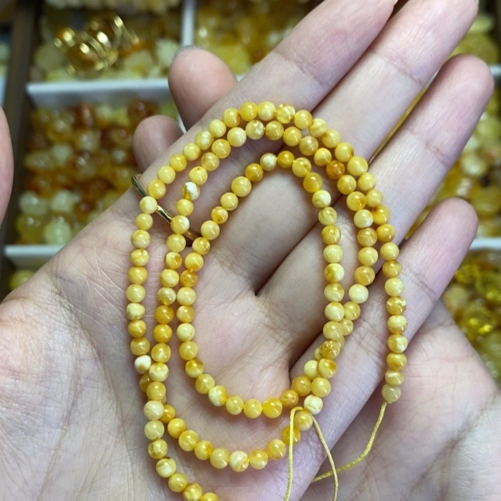 琥珀未镶嵌裸石老花蜡小米珠链
