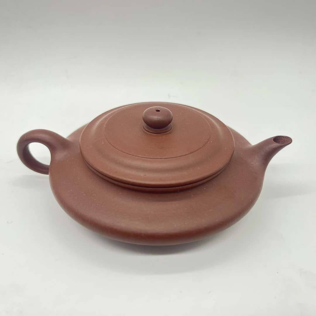 宜兴紫砂紫泥小虚扁90cc纯手工精美小虚扁