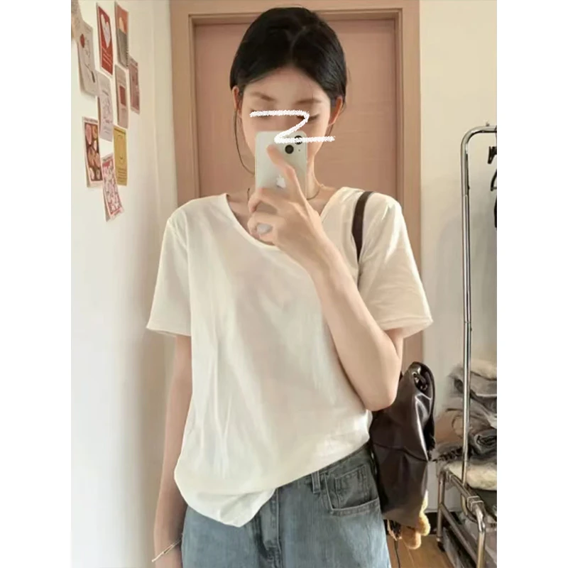 Moses Queen/魔西女王短袖T恤女宽松大码竹节棉打底衫设计感显瘦