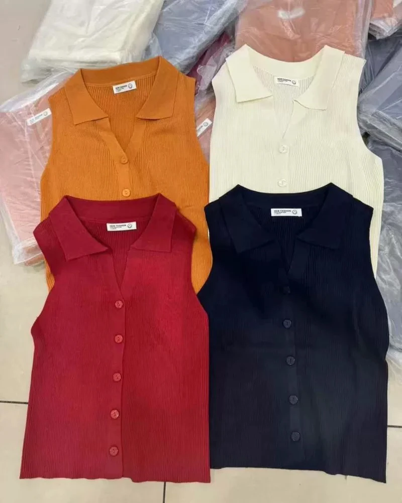 韩系气质polo翻领无袖针织背心女2025夏季新款单排扣外穿开衫上衣