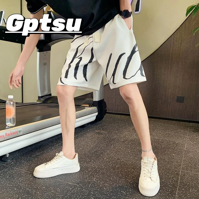 GPTSu裤子男夏薄款短裤新款潮流痞帅宽松直筒印花运动休闲五分裤