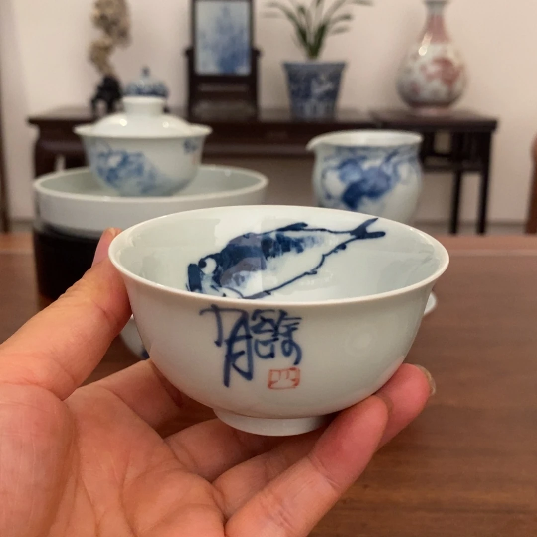这***冷景德镇艺术白眼鱼单杯