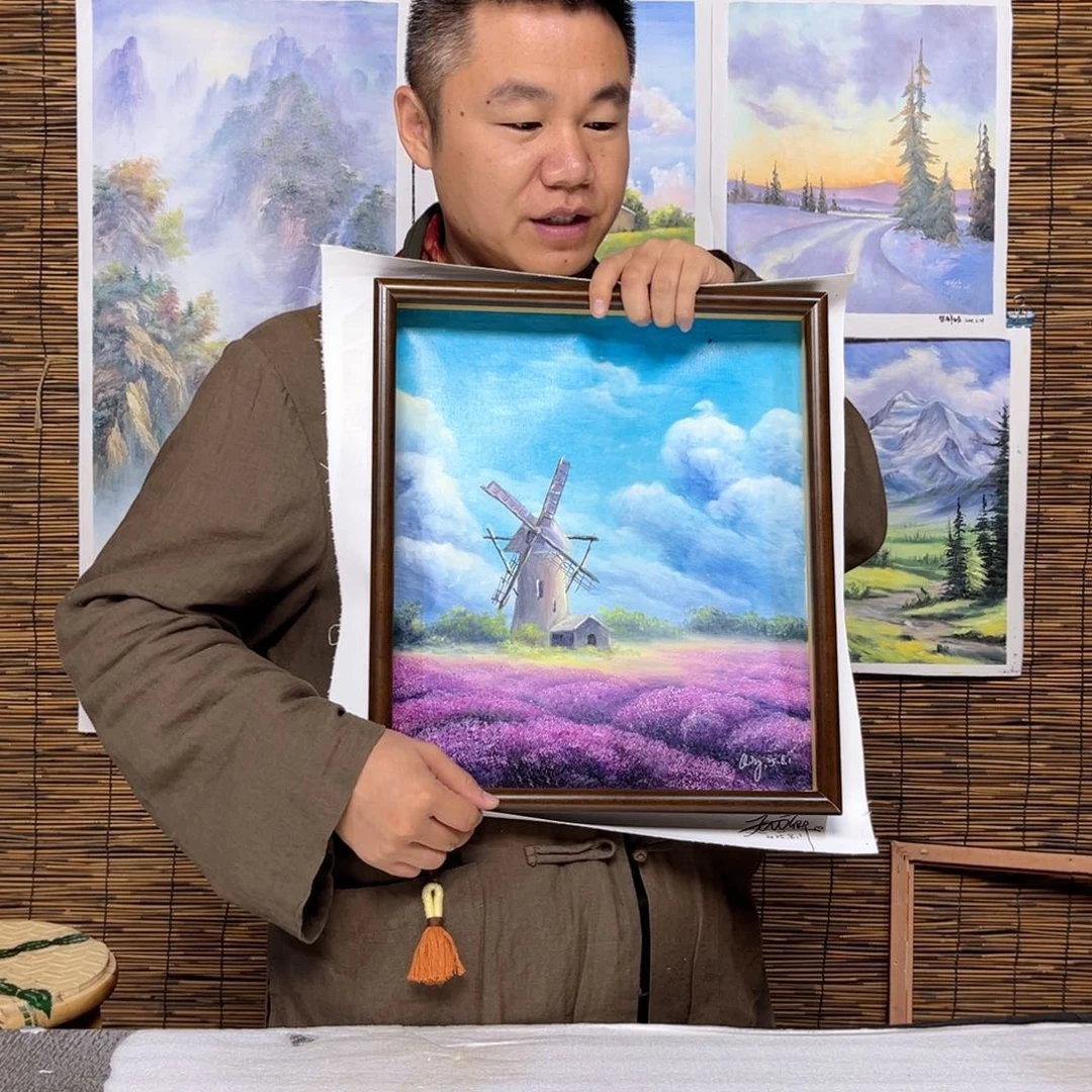 油画行路人小院绘画作品竞拍