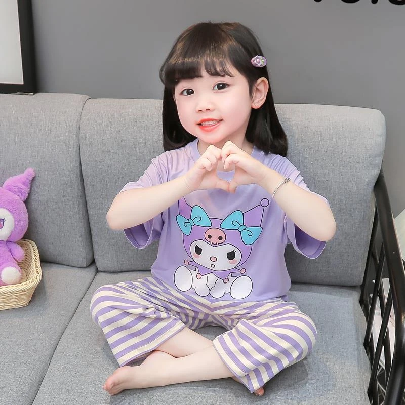 FAVMARTHA儿童睡衣夏季莫代尔女宝宝薄款短袖女孩夏天空调服套装