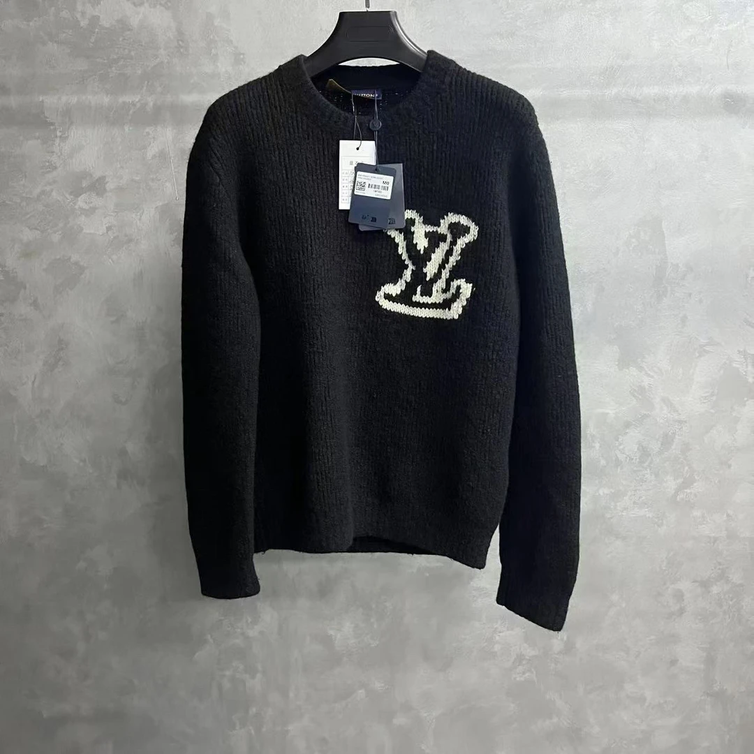 louis vuitton黑色Logo字母嵌花休闲圆领毛衣/M