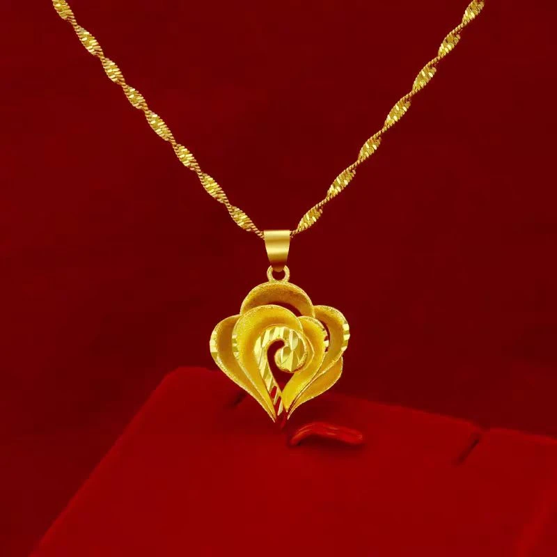 铜合金吊坠 项链整套祥云玫瑰花朵女款不掉色送妈妈婚庆饰品高档