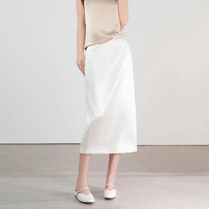 高级感白色半身裙女2025新款夏季气质后开衩包臀裙醋酸缎面直筒裙