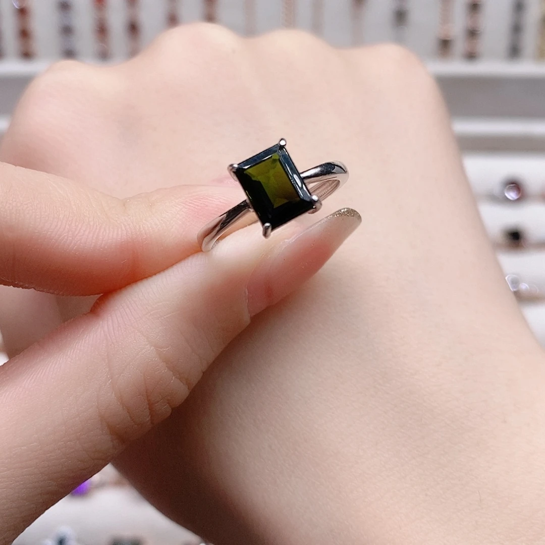 碧玺戒指银S925镶嵌开口