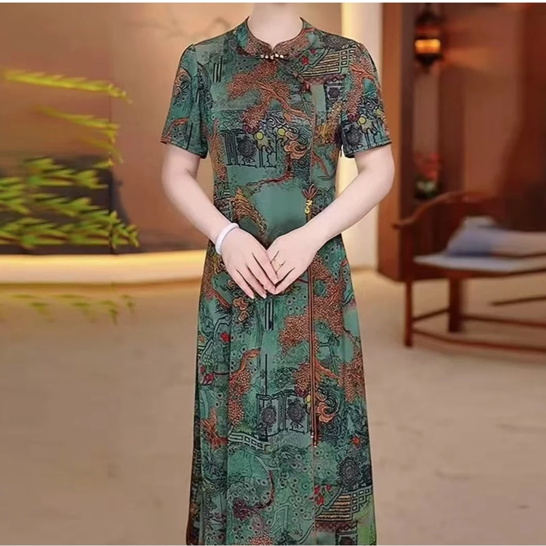 F550 新中式国风连衣裙2025新款女夏高端修身时尚