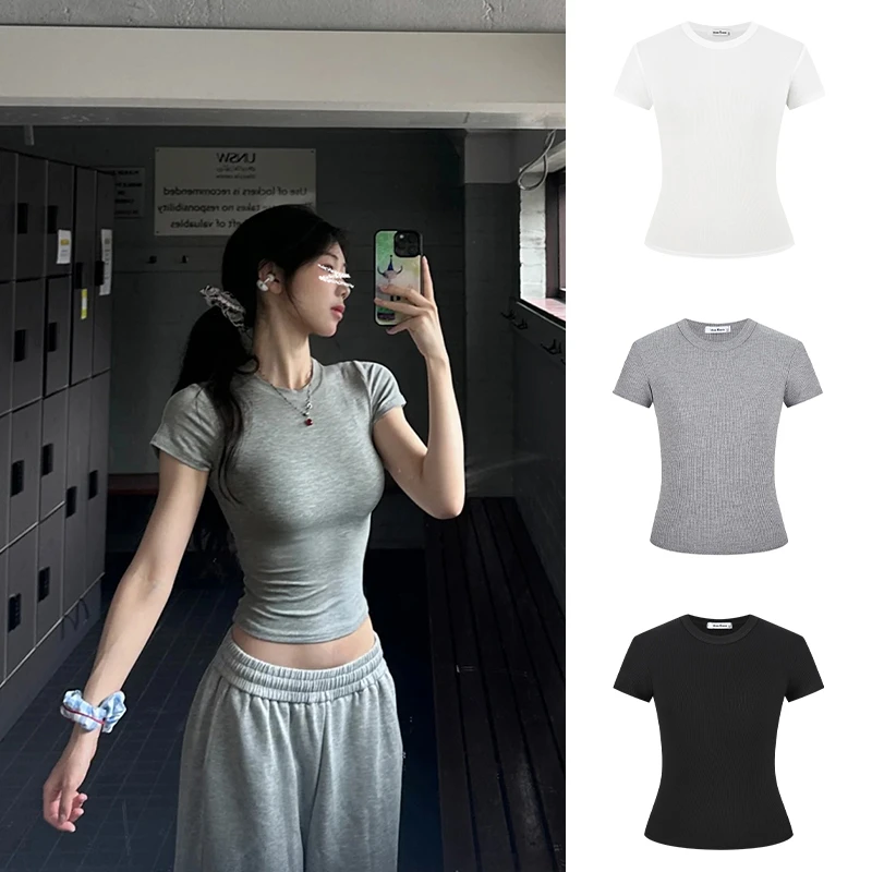 Moses Queen/魔西女王辣妹正肩T恤显身材收腰短袖短款显瘦上衣夏