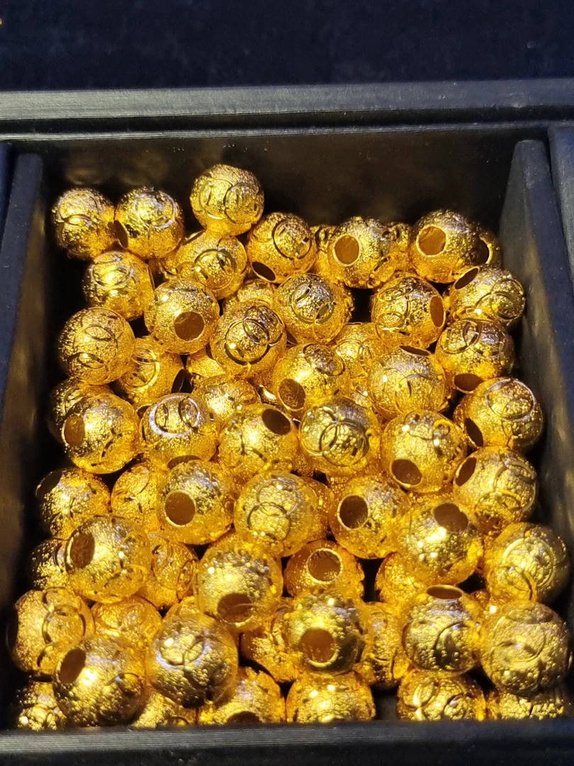 铜合金手链 黄色金色豆DIY手串手工编织古法磨砂时尚饰品圆形百搭