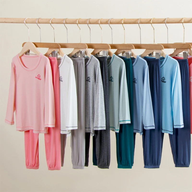 夏季睡衣女童莫代尔套装薄款男童长袖空调服中大童小孩家居服