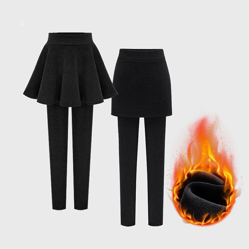 高腰拼接打底裤加厚秋冬加绒裙子秋冬款带裙假两件女士冬季