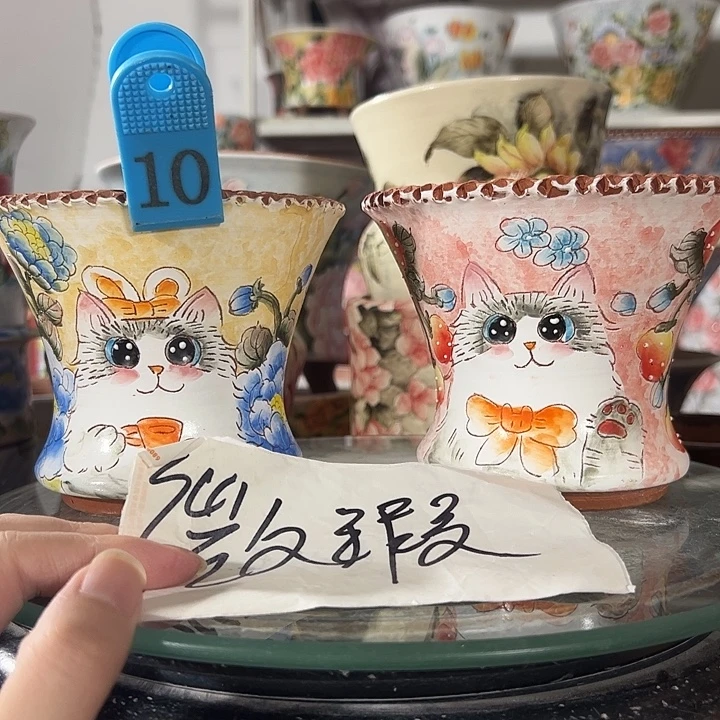 景德镇幸运花盆手绘韩式花盆