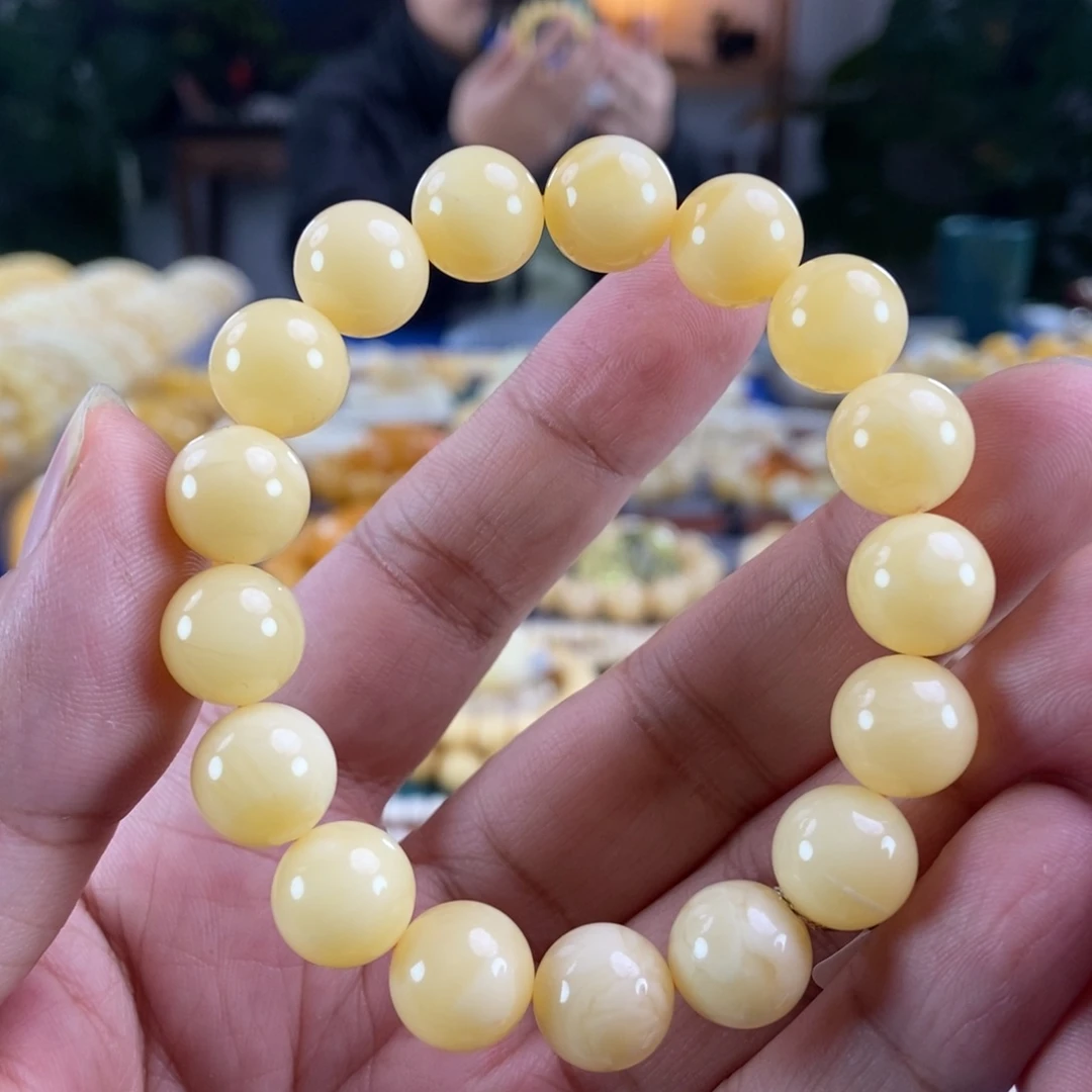 琥珀未镶嵌珠宝奇石11浓蜡手串14.93