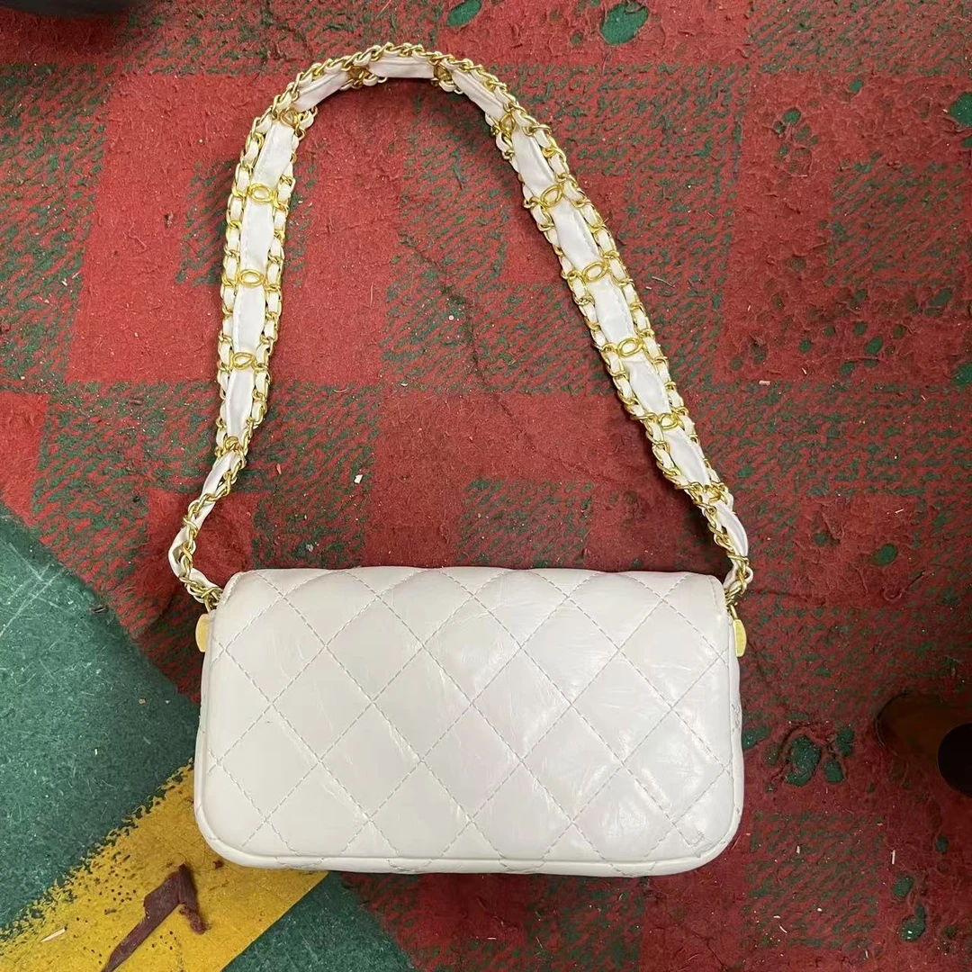 TOLEX2025新款手工方块宽肩带时尚百搭女包白色