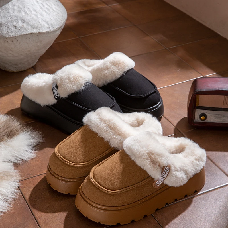 秋冬季棉拖鞋女2025新款加绒保暖防水居家外出时尚厚底踩屎感拖鞋