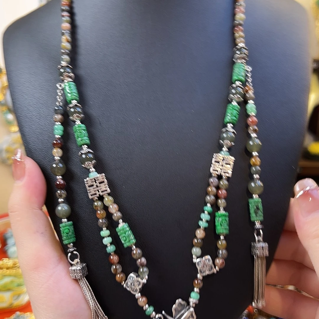 翡翠银S925镶嵌项链往***生项链