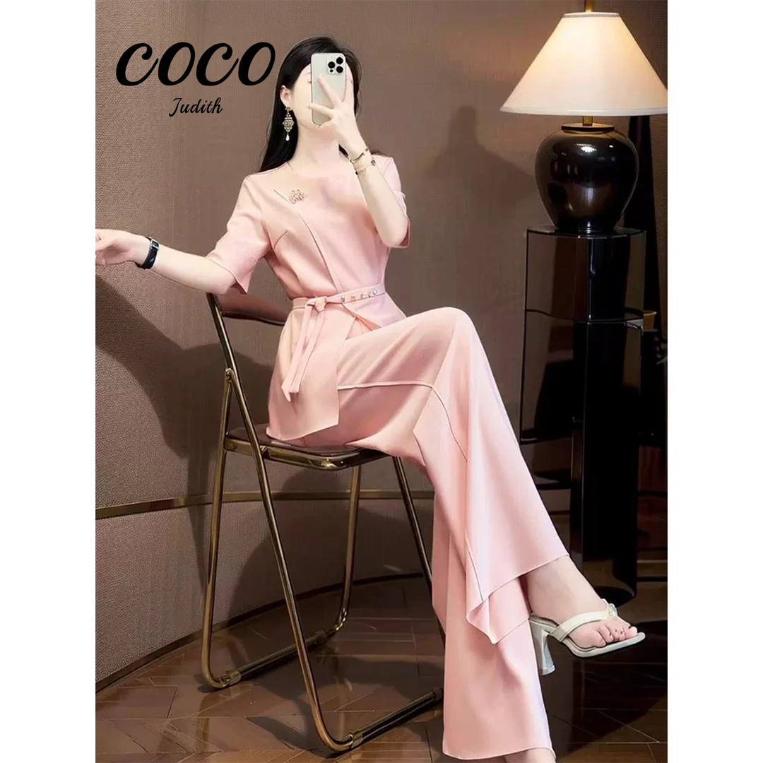 【RG7011】2025新款夏季法式轻熟风气质减龄显瘦粉色职场女神范套装