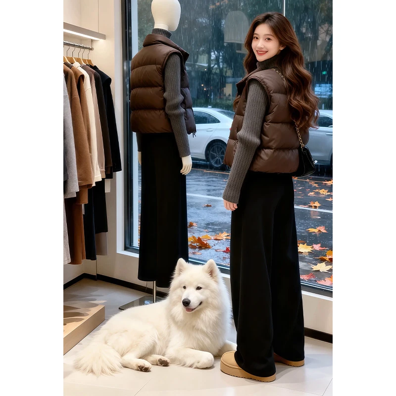 欧货马甲女冬季外穿2025新款爆款宽松百搭坎肩背心马夹外套三件套