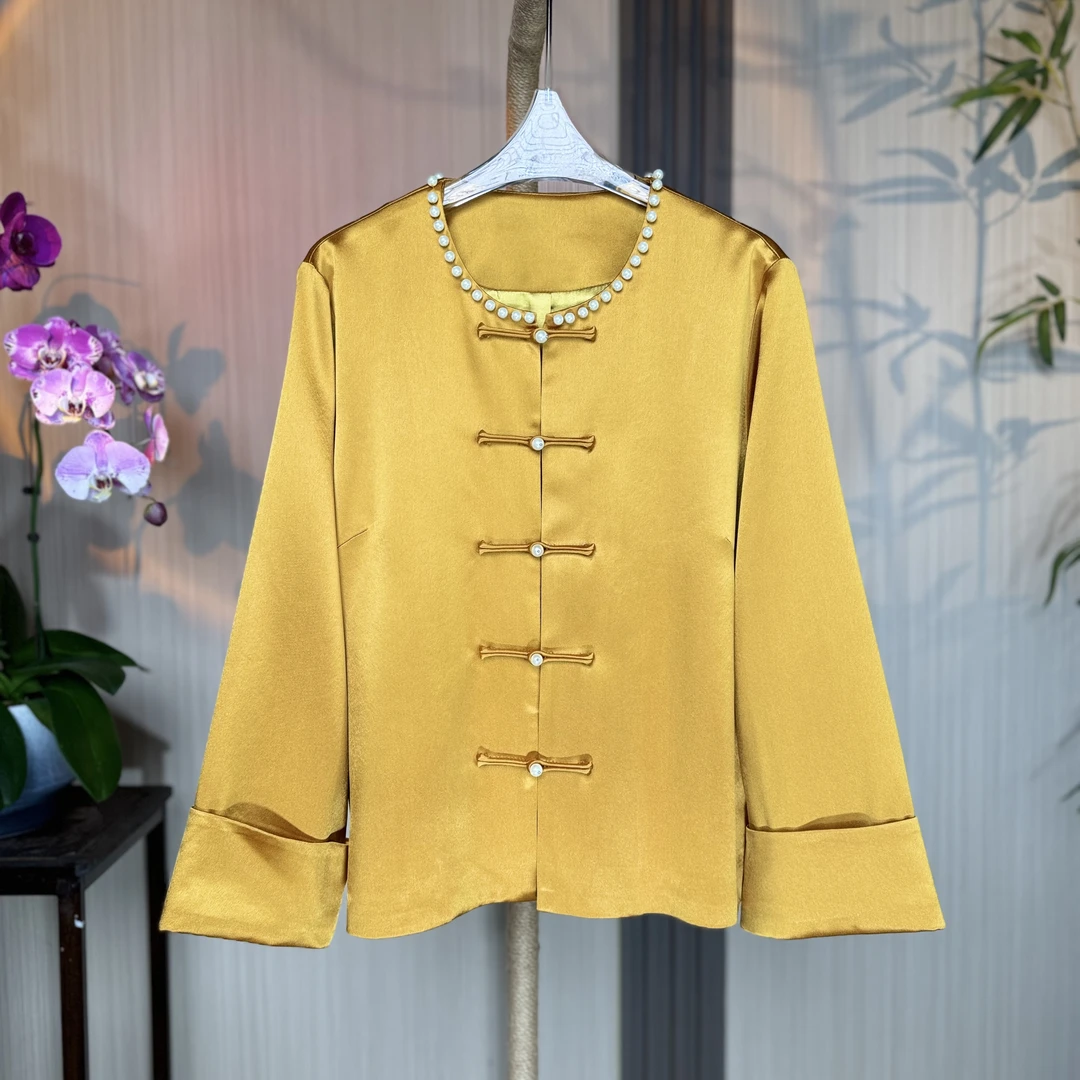 【风华正茂】重磅醋酸锻新中式对襟国风外套早春新款短款上衣2024