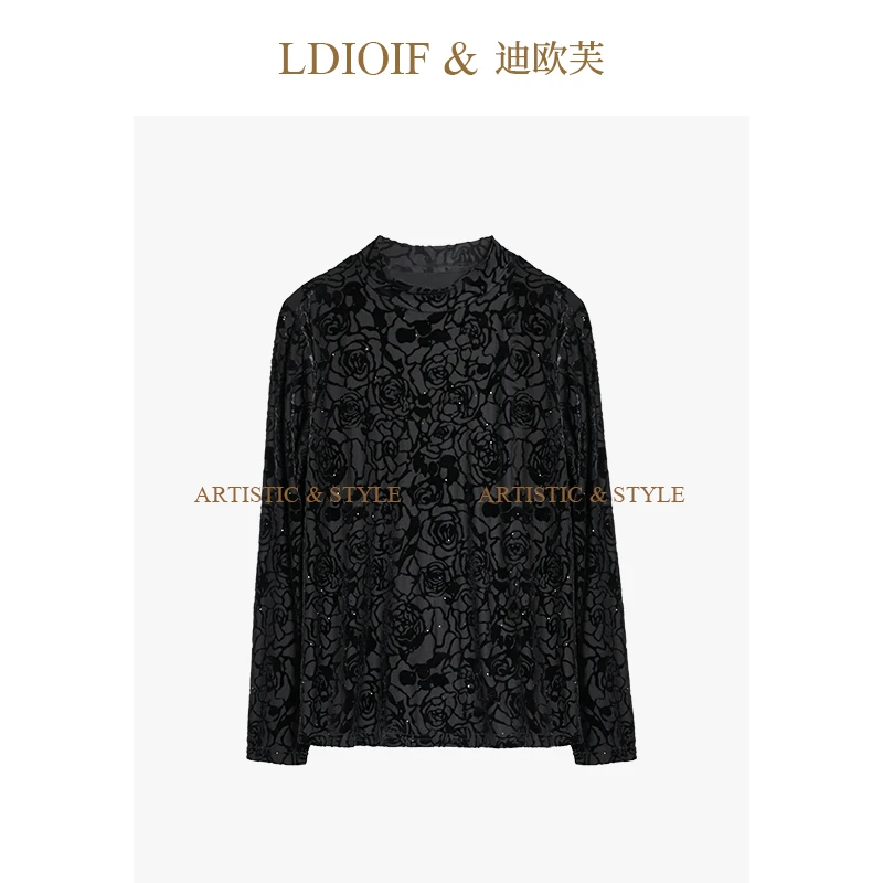 安那俪惟气质时尚黑色T恤高级2025秋大气新款女百搭上衣#DSY17381